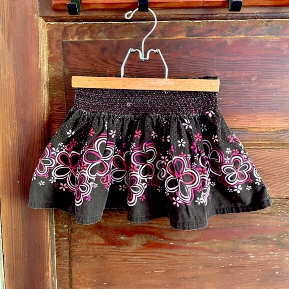 $5 💥Corduroy! Floral Twirl Skirt, Brown & Bright Pink, Smocking, Super Soft